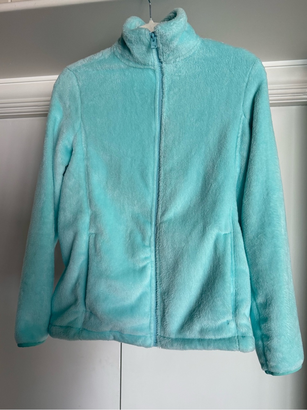 Lands' End Plush Zip-Up Jacket in Light Aqua